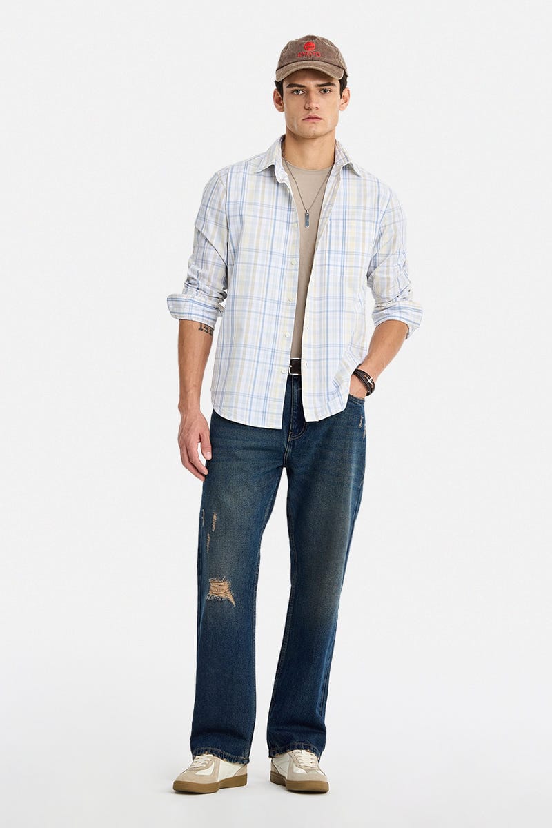 Straight Fit Knee Ripped Jeans